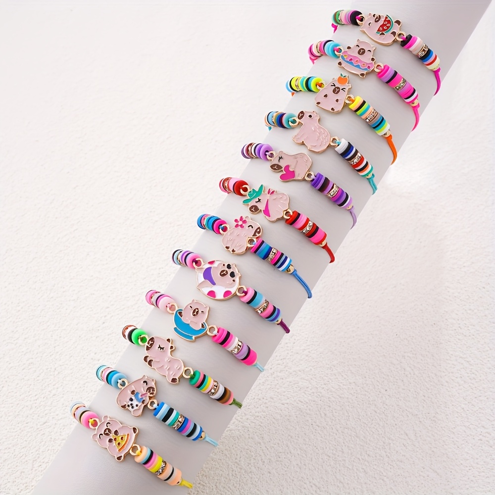 6pcs Capybara Soft Clay Slider Friendship Bracelet Set